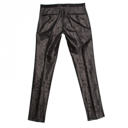 Pre Owned Dolce and Gabbana Grey Metallic Jacquard Satin Trim Tuxedo Trousers M