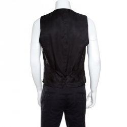 Pre Owned Dolce and Gabbana Navy Blue Metallic Jacquard Satin Trim Waistcoat L