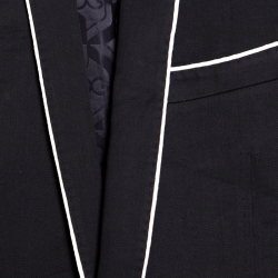 Pre Owned Dolce And Gabbana Gold Black Cotton Contrast Piping Detail Shawl Collar Blazer S