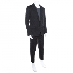 Dolce and Gabbana Black Floral Jacquard Sicilia Suit 2XL