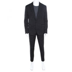 Dolce and Gabbana Black Floral Jacquard Sicilia Suit 2XL