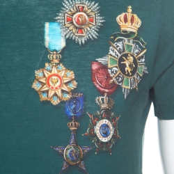 Pre Owned Dolce and Gabbana Green Medal Printed Cotton Short Sleeve T-Shirt M