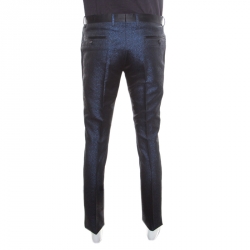 Pre Owned Dolce and Gabbana Navy Blue Metallic Jacquard Satin Trim Trousers M