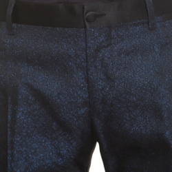 Pre Owned Dolce and Gabbana Navy Blue Metallic Jacquard Satin Trim Trousers M