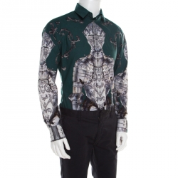 مملوكة مسبقًا Dolce & Gabbana Gold Green Armour Printed Long Sleeve Shirt L