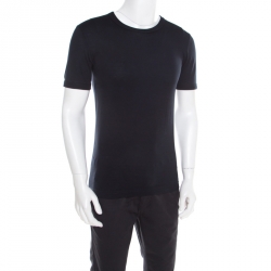 Pre Owned Dolce & Gabbana Navy Blue Rib Knit Cotton Crew Neck T-Shirt XS
