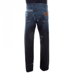Pre Owned Dolce & Gabbana Black Faded Effect Patchwork Detail Distressed Jeans XXL