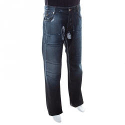 Pre Owned Dolce & Gabbana Black Faded Effect Patchwork Detail Distressed Jeans XXL