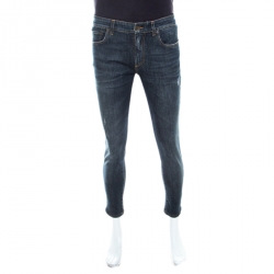 Pre Owned بنطلون جينز دولشي أند غابانا نمط باهت مزين ممزق ضيق دنيم مرن أزرق داكن S