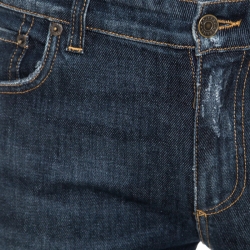 Pre Owned بنطلون جينز دولشي أند غابانا نمط باهت مزين ممزق ضيق دنيم مرن أزرق داكن S