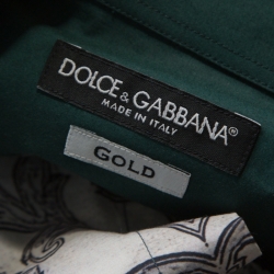 مملوكة مسبقًا قميص دولتشي آند غابانا قطن سينتري أخضر مطبوع بأكمام طويلة S