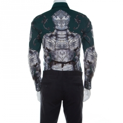 مملوكة مسبقًا قميص دولتشي آند غابانا قطن سينتري أخضر مطبوع بأكمام طويلة S