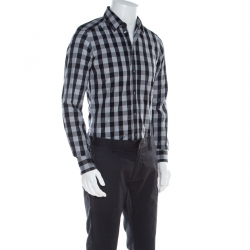 مملوكة مسبقًا Dolce and Gabbana Black and White Checkered Button Front Shirt S 