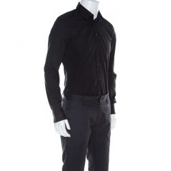 Pre Owned Dolce and Gabbana Black Stretch Cotton Classic Button Front Shirt L