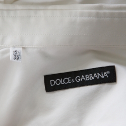 Pre Owned Dolce and Gabbana Off White Cotton Stretch Slim Fit Button Front Shirt M
