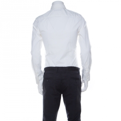 Pre Owned Dolce and Gabbana Off White Cotton Stretch Slim Fit Button Front Shirt M