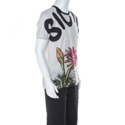 Pre Owned Dolce & Gabbana Grey Floral Print Cotton Raw Seam & Stitch Detail T shirt