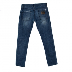 Pre Owned Dolce And Gabbana Blue Denim Medium Wash Distressed Pocket Detail Regular Fit Jeans S