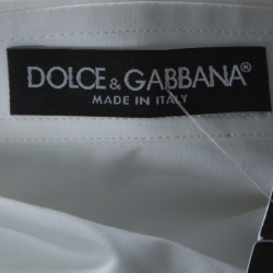 Pre Owned Dolce & Gabbana White Cotton Contrast Lace Panel Detail Long Sleeve Shirt M