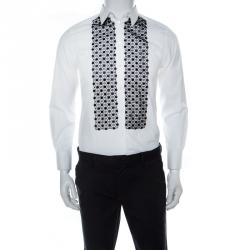 Pre Owned Dolce & Gabbana White Cotton Contrast Lace Panel Detail Long Sleeve Shirt M