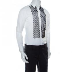 Pre Owned Dolce & Gabbana White Cotton Contrast Lace Panel Detail Long Sleeve Shirt M
