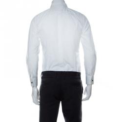 Pre Owned Dolce & Gabbana White Cotton Contrast Lace Panel Detail Long Sleeve Shirt M