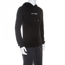 Pre Owned Dolce and Gabbana Black Logo Embroidered Cotton Hoodie XS
