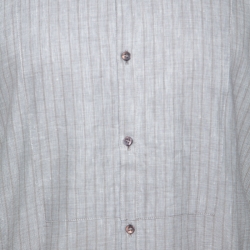 مملوكة مسبقًا قميص دولتشي أند غابانا ياقة ماندرين كتان مخطط رمادي فاتح XL