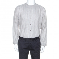 مملوكة مسبقًا قميص دولتشي أند غابانا ياقة ماندرين كتان مخطط رمادي فاتح XL