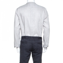 مملوكة مسبقًا قميص دولتشي أند غابانا ياقة ماندرين كتان مخطط رمادي فاتح XL