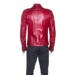 Pre Owned Dolce & Gabbana Red Leather Biker Jacket M