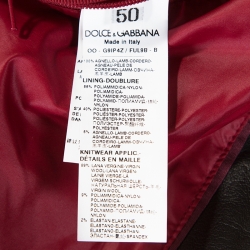 Pre Owned Dolce and Gabbana Black Leather Patch Detail Bomber Jacket L