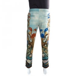 Pre Owned Dolce & Gabbana Multicolor Printed Wool Drawstring Pants M