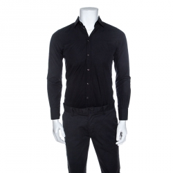 Pre Owned Dolce & Gabbana Gold Black Cotton Button Front Long Sleeve Shirt S