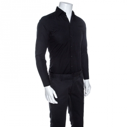 Pre Owned Dolce & Gabbana Gold Black Cotton Button Front Long Sleeve Shirt S