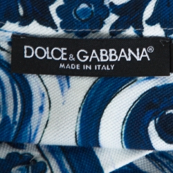 Pre Owned Dolce & Gabbana Blue Majolica Print Cotton Polo T-Shirt M