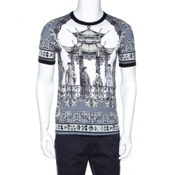 Pre Owned Dolce & Gabbana Grey Chinese Temple Print Cotton T-Shirt M