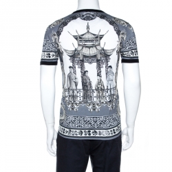 Pre Owned Dolce & Gabbana Grey Chinese Temple Print Cotton T-Shirt M