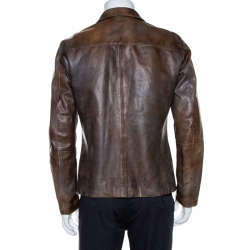 Pre Owned Dolce & Gabbana Brown Burnished Leather Jacket XL