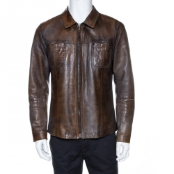 Pre Owned Dolce & Gabbana Brown Burnished Leather Jacket XL