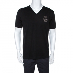 مملوكة مسبقًا تي شيرت دولتشي أند غابانا مطرز نحلة وتاج قطن أسود XL