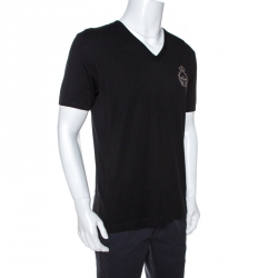 مملوكة مسبقًا تي شيرت دولتشي أند غابانا مطرز نحلة وتاج قطن أسود XL