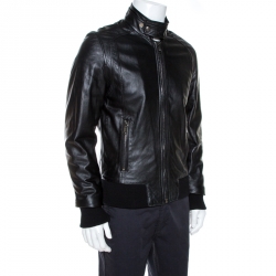 Pre Owned Dolce & Gabbana Black Lamb Leather Zip Front Jacket M