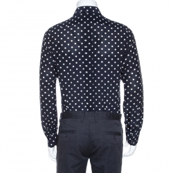 مملوكة مسبقًا Dolce & Gabbana Navy Blue Polka Dot Silk Long Sleeve Shirt M
