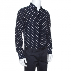 مملوكة مسبقًا Dolce & Gabbana Navy Blue Polka Dot Silk Long Sleeve Shirt M