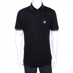 Pre Owned Dolce & Gabbana Black Crown Embroidered Cotton Polo T-Shirt L