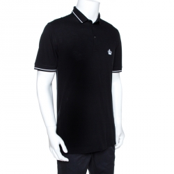 Pre Owned Dolce & Gabbana Black Crown Embroidered Cotton Polo T-Shirt L