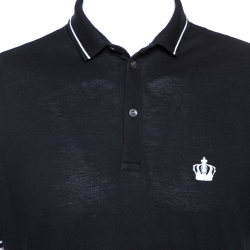 Pre Owned Dolce & Gabbana Black Crown Embroidered Cotton Polo T-Shirt L