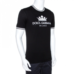 Pre Owned Dolce & Gabbana Black Logo Print Cotton Crew Neck T-Shirt S
