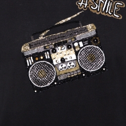 مملوكة مسبقًا Dolce & Gabbana Black Smile Embellished Cotton T-Shirt XL